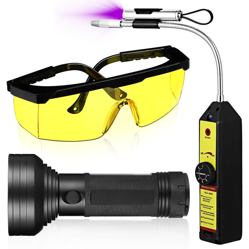 Ac Leak Detector Kit Tool Wjl-6000 Refrigerant Leak Detector with 68 LED UV Flashlight and Yellow UV Protective Glasses for HVAC Air Conditioner R22 R410a R134a(Yellow)
