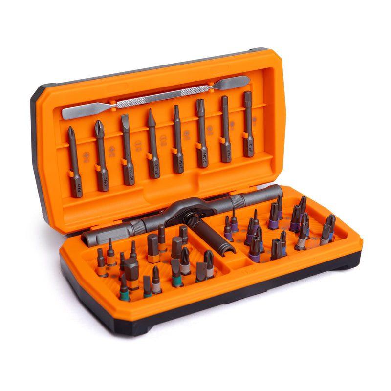  [AUSTRALIA] - 2025 new model 42 in 1 magnetic screwdriver set, DIY ratchet screwdriver set, multi position magnetic drive set with detachable ratchet handle, portable compact repair kit Orange Ratchet
