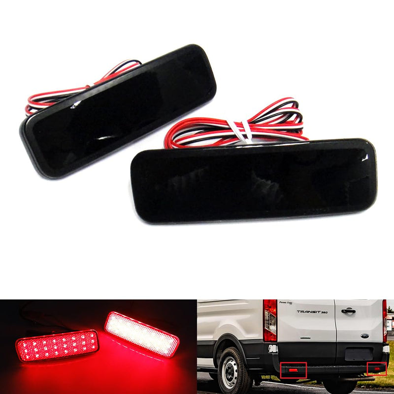 2x Black Smoked Lens Rear Bumper Reflector LED Tail Stop Brake Light L+R For 2014+ Ford Transit 150/250/350/350 HD Transit Connect (Black Smoked)