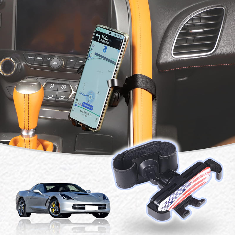 LLKUANG Center Console Car Mobile Phone Mount Compatible with Chevrolet Corvette C7 2014-2019,Center Handle Multifunctional Phone Holder,Navigation Bracket (Style B) Style B