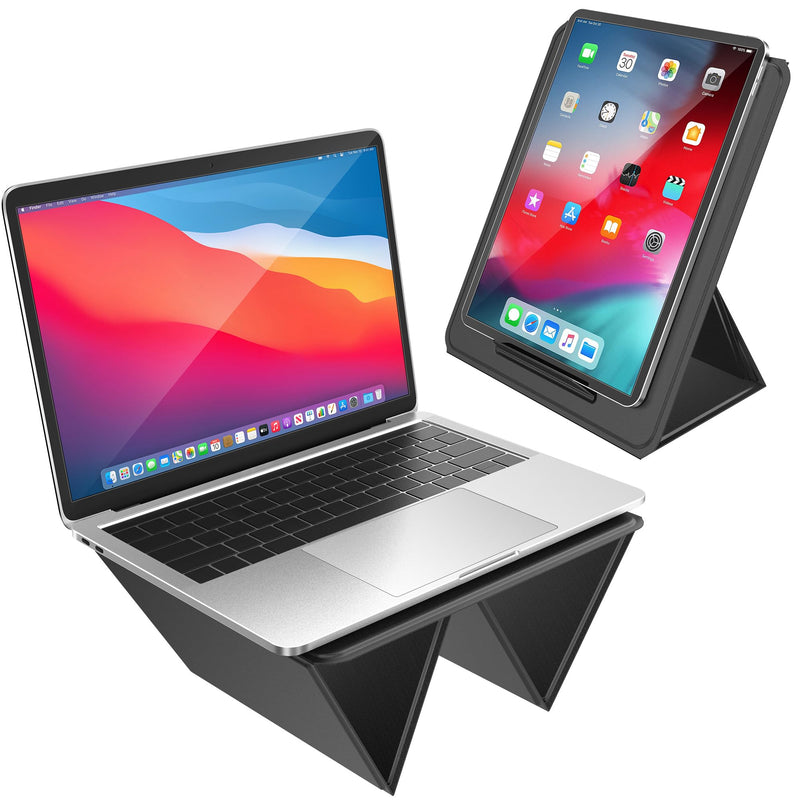 AboveTEK Ergonomic Laptop Stand & Tablet Holder for Desk,Portable Foldable Computer Riser,Adjustable Angle Travel Stand for MacBook Air/Pro,iPad,Fits 13-16 inch Devices,Ultra-Sleek PU Leather-(Black) Black