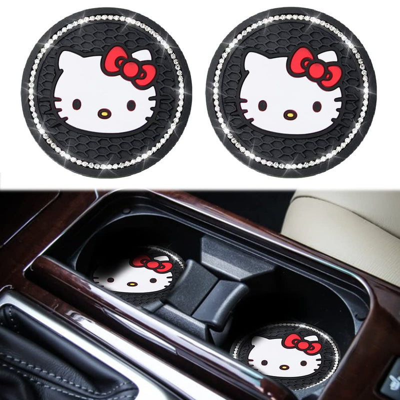 2PCS Cute Kitty Cup Holder Coasters, Black Silicone Anti-Slip Car Coasters,Cup Pads for Home Office,Universal 2.75 Inch B