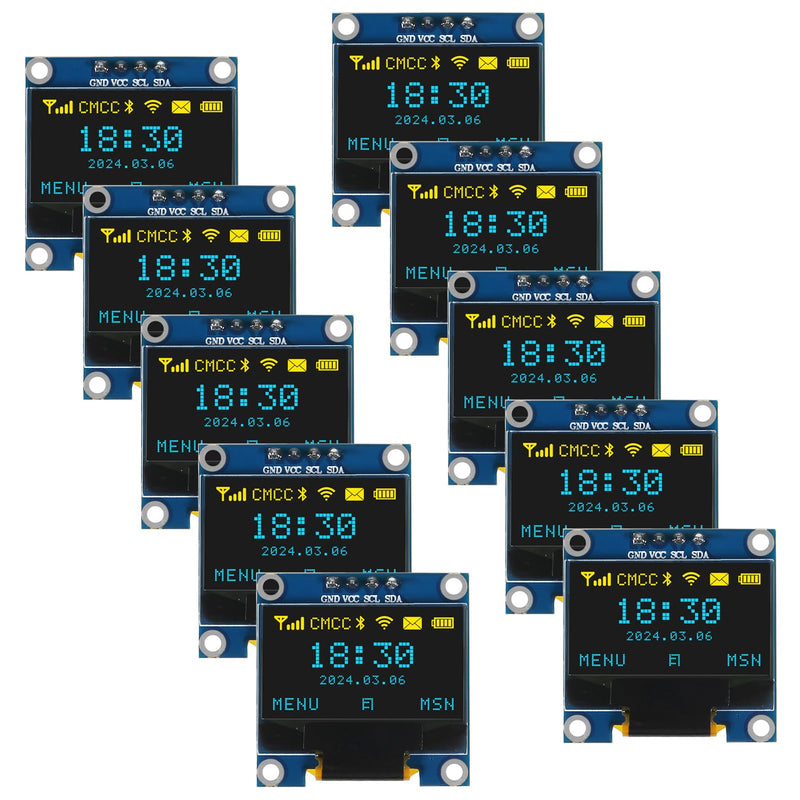 AITRIP 10 Pieces 0.96 Inch OLED I2C IIC Display Module 12864 128x64 Pixel SSD1306 Mini Self-Luminous OLED Screen Board Compatible with Arduino Raspberry Pi(Blue and Yellow) Blue and Yellow