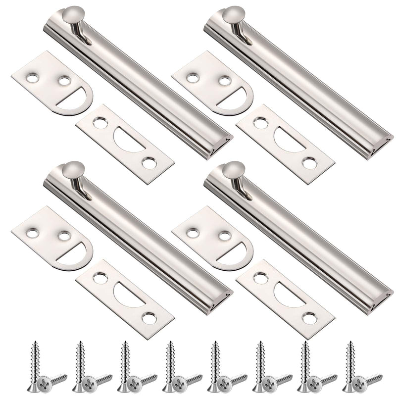 Lothee 4 Pcs Solid Brass Surface Bolts Slide Latch Door Lock Bolt with Screws Anti Theft Security Lock for Top of French Door Gates(4",Silver) 4 Inch Silver