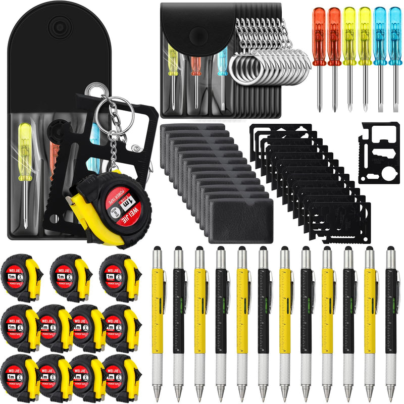 48 Pcs Mini Screwdriver Tape Keychain Set Multitool Pen Card Father's Gifts Bulk Mini Tool Set for Adult Men Dad (Yellow,Black) 48 Yellow,black