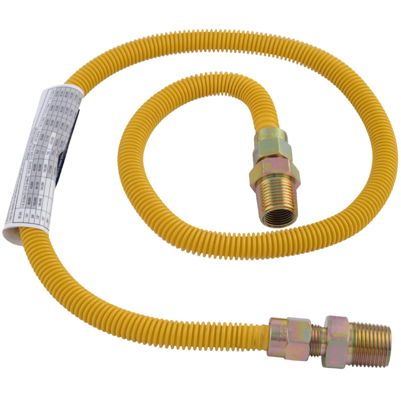 Eastman 36 Inch x 3/8 Inch OD Flexible Gas Line Connector with (2) 1/2 Inch MIP Fitting Ends for Natural Gas and Liquid Propane, Stainless Steel, Yellow, 10YE505036B 36 in. (Pack of 1)