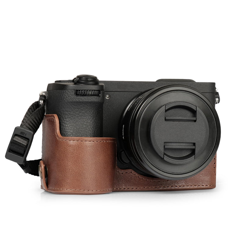 Mega Gear Genuine Leather Half Camera Case for Sony Alpha a6700 - Stylish and Protective (Brown) Brown