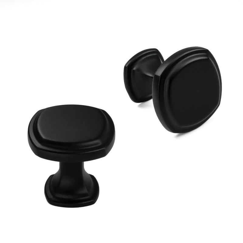 HESTIA HARDWARE 10 Pack Knobs for Cabinets and Drawers | Square Matte Black Cabinet Knobs and Kitchen Hardware for Cabinets | Vintage Drawer Knobs, Black Bathroom Hardware (Z20.10.D)