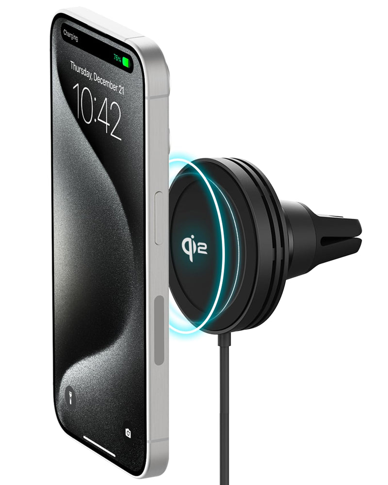 iOttie Velox Qi2 Mini Wireless Charging Car Mount - MagSafe Compatible Air Vent Phone Mount with 15W Charging for Qi2-enabled Smartphones Including iPhone 12,13,14,15,16 and 17. Car Charger Included. Qi 2 Wireless Charging