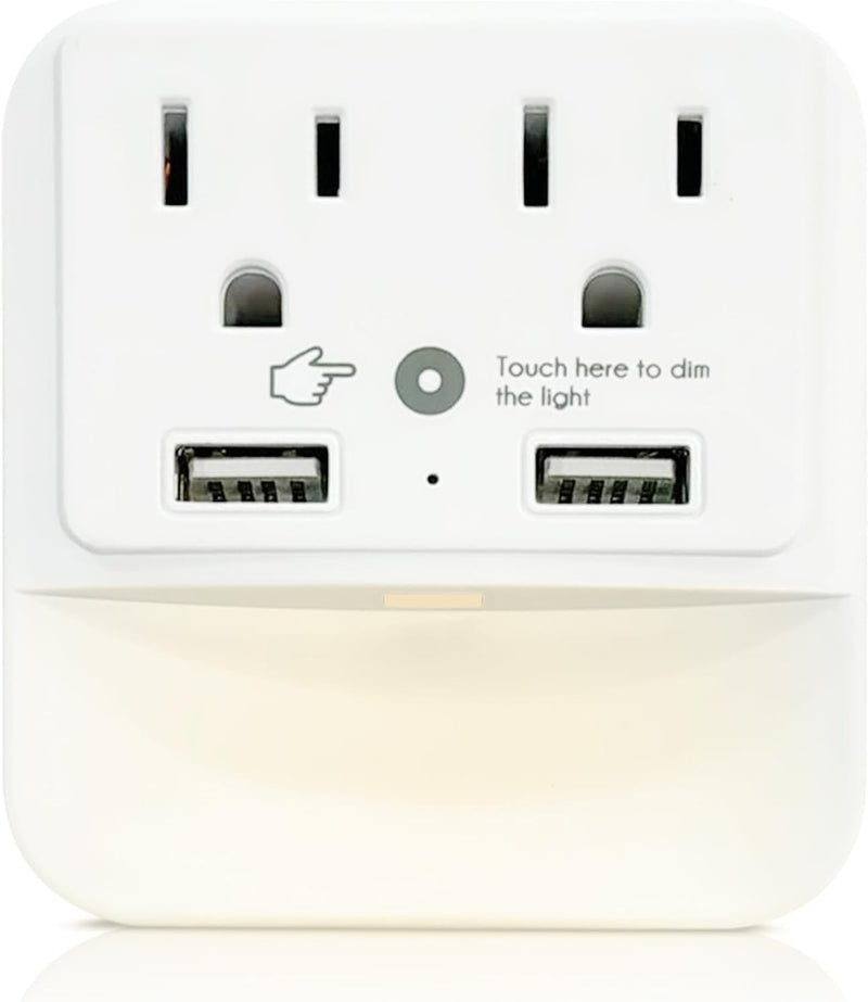 2 Outlet Extender with 1 USB-A & 1 USB-C with White Led Light - Multi Plug Outlet with 300 Joules Surge Protector - Multipurpose USB Outlet with 2.4A Fast Charging (White) 2 Outlet Extender with 1 USB-A & 1 USB-C
