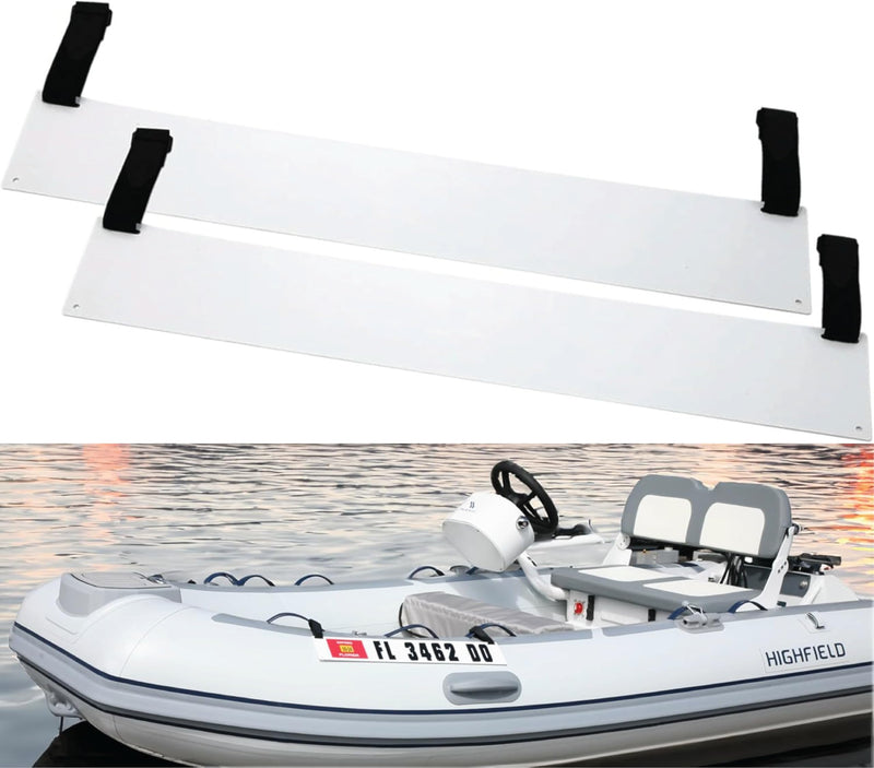 Hardline Products USA Registration Plate Kit for Inflatable Boats, RIBs & Dinghies – Marine Grade ABS w/Adjustable Velcro Mounting Straps – USCG Compliant 4” x 24” - Pair - White Plate Only