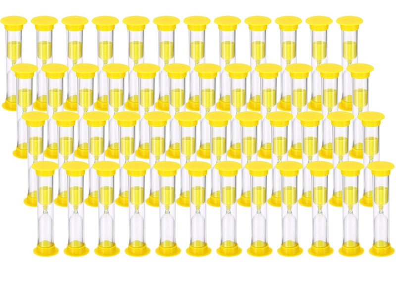 2 Minute Sand Timer, Acrylic Covered Hourglass Count Down Sand Clock Timer for Classroom, Games, Brushing Teeth, Exercising, Yellow (Pack of 48)