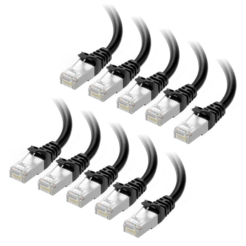Cable Matters 10Gbps 10-Pack Snagless Shielded Cat 6A Ethernet Cable - 7ft, Cat 6A Cable, Cat6A Cord, Ethernet Cord, Black 7 ft