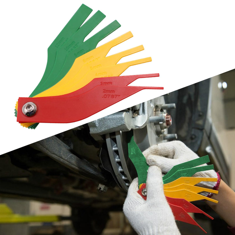 Brake Lining Thickness Gauge, 8-in-1 Car Automotive Brake Pad Measuring Ruler Tool, Durable Steel Color Coded Disc and Drum Brake Lining Gauge Set with SAE & Metric, Car Accessories for All Car