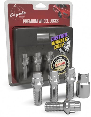 Wheel Accessories Parts 4 Locks + Key M15x1.25 15x1.25 Thread Acorn Seat Lug Bolt Lock Dual Hex Key 17" and 19" 28mm Thread Length Chrome Lug Nuts for 2019+ Mercedes GLE GLS 2021+ Maybach GLS Chrome M15x1.25