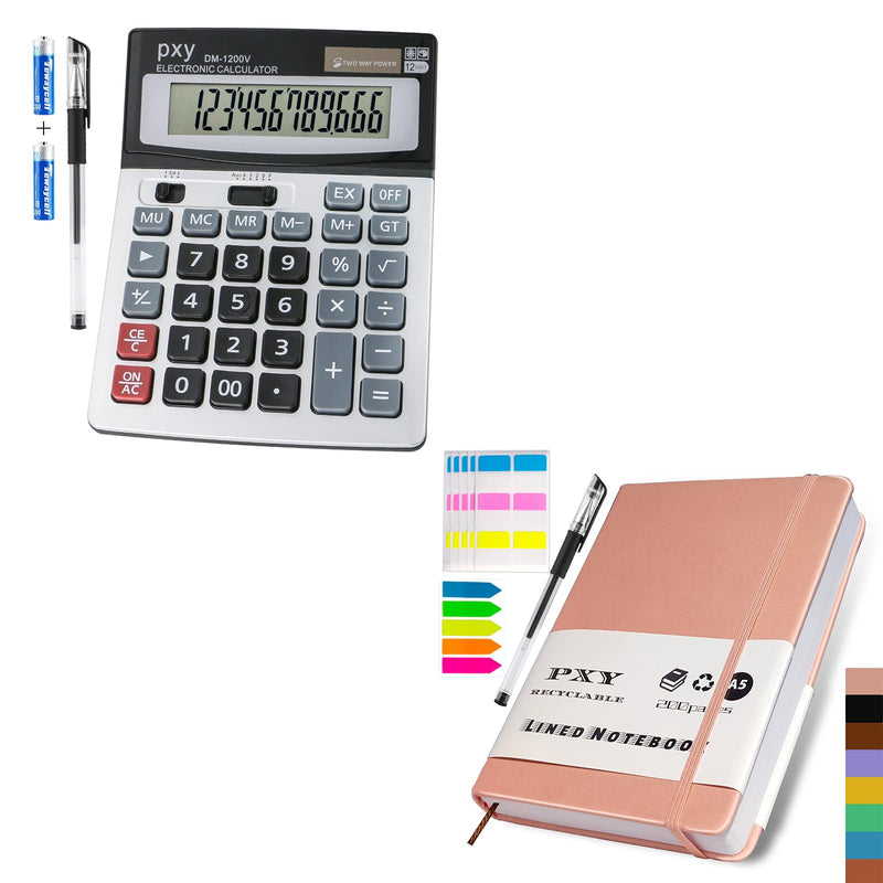 PXY 200 Pages Journal Notebook&Desk Calculator (2 Gel Pen&100&30 Sticky Tabs)
