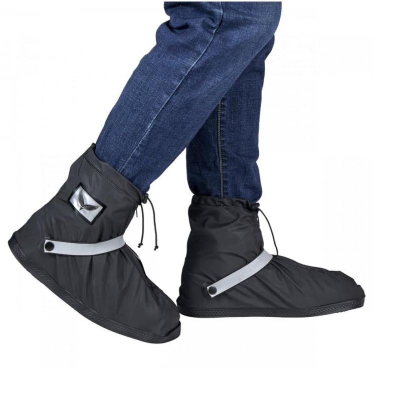 Waterproof Rain Cover Boot Non-Slip Shoe Covers with Zipper and Reflector Heavy Duty Reusable Rain Boots for Men Women L=11.81'' Black-Short style