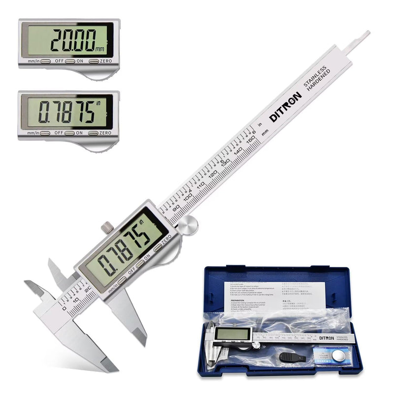 Digital Caliper, Vernier Calipers Measuring Tool, Stainless Steel Electronic Digital Calipers with Large LCD Screen, 6 inch/ 150mm, Auto - Off, Inch/mm Conversion