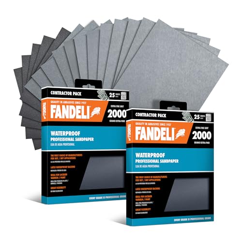 Fandeli - Waterproof Sandpaper | 2000 Grit | 50 Sheets 9'' x 11'' | Ideal for Car Polishing, Wooden Furniture Sanding and Metal Sanding | Water Resistant | Sandpaper Sheets | Sandpaper Grit.
