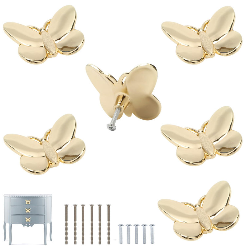 Gold Butterfly Cabinet Knobs Kitchen Hardware for Cabinets Cute Animal Dresser Knobs Furniture Cupboard Handles Single Hole Drawer Knobs and Pulls 6 Pcs (Gold,6Pcs) Gold,6PCS