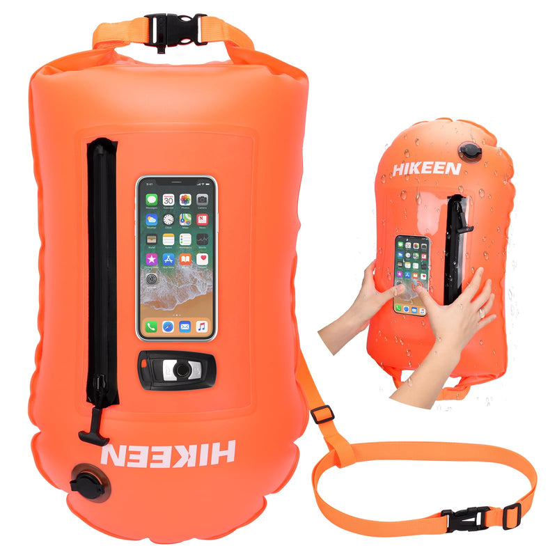 Hikeen Swim Buoy with Dry Bag 20L - Waterproof Touchscreen Large,Fully Waterproof Swim Safety Float for Open Water Swimmers and Training Triathletes, Kayaking, Be Bright, Be Safer