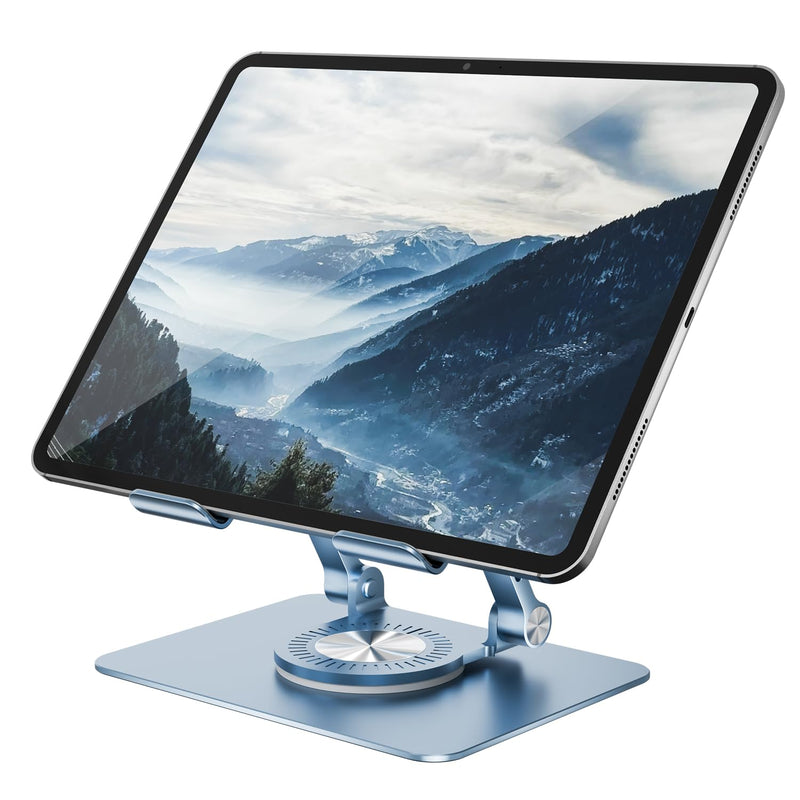 Tablet Stand Adjustable with 360° Swivel Base Aluminum Tablet Stand Holder for iPad/Samsung/iPad Pro Air Mini/Galaxy/Switch, Blue