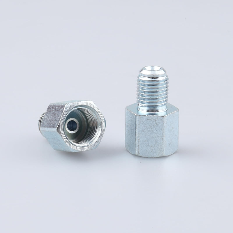 Female 7/16 x 24 Inverted to Male 3/8 x 24 Thread Brake Line Fittings Adapter Zinc Steel, Full Length 25mm, Pack of 2 Galvanized Steel 7/16x24 INV to 3/8x24 Male