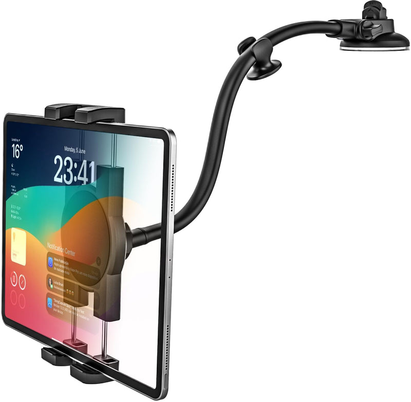 Car Dashboard Tablet Mount, Vehicle Dash iPad Holder, Gooseneck Long Arm Stand with Strong Sticky Gel Suction Cup for iPad Pro 12.9 11/ Air/Mini, Galaxy Tabs Z Fold, More 4-13" Phone & Tablets