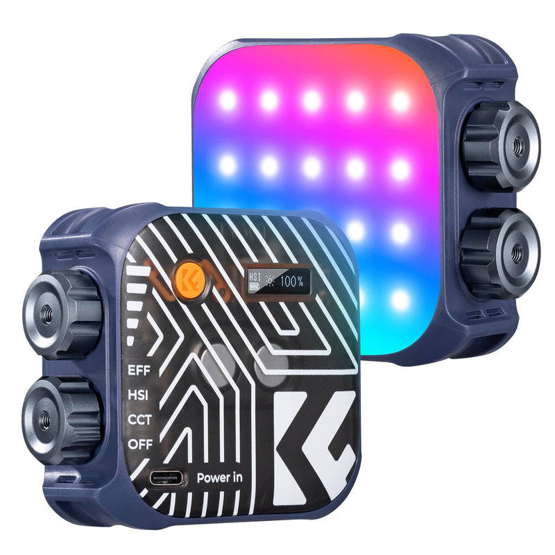 K&F CONCEPT RGB Video Light, 360° Full Color Portable Photography Light, LED Camera Light w 21 Light Effects, 2500K-9900K CRI 96+, 2000mAh Rechargeable Photography Lighting for Vlogging, Selfie, Blue
