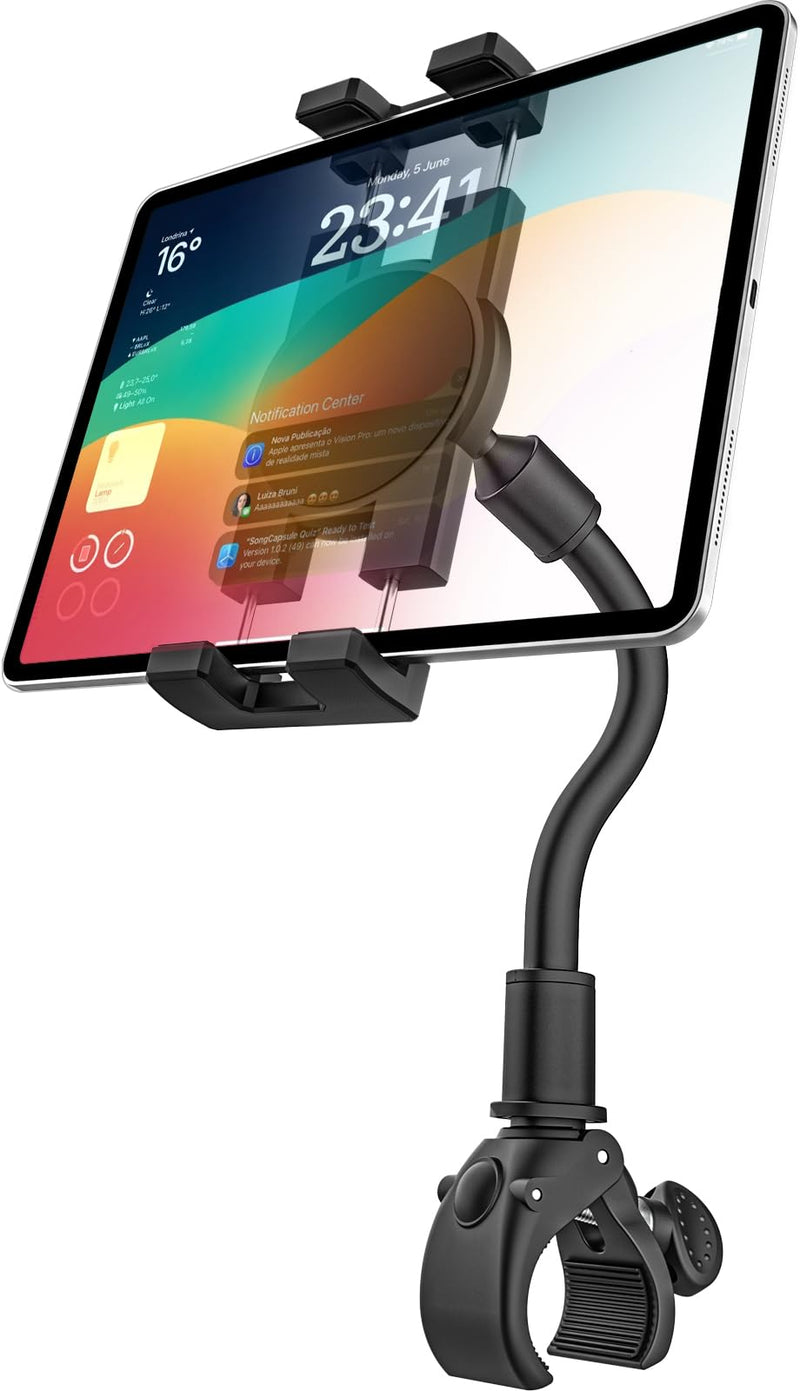 Gooseneck Spin Bike Tablet Mount, Exercise Bikes Treadmill Tablet Holder, Indoor Bicycle Elliptical Handlebar Tablet Stand for iPad Pro 12.9/ Air/Mini, Galaxy Tabs, Cell Phones, 4-13" Devices