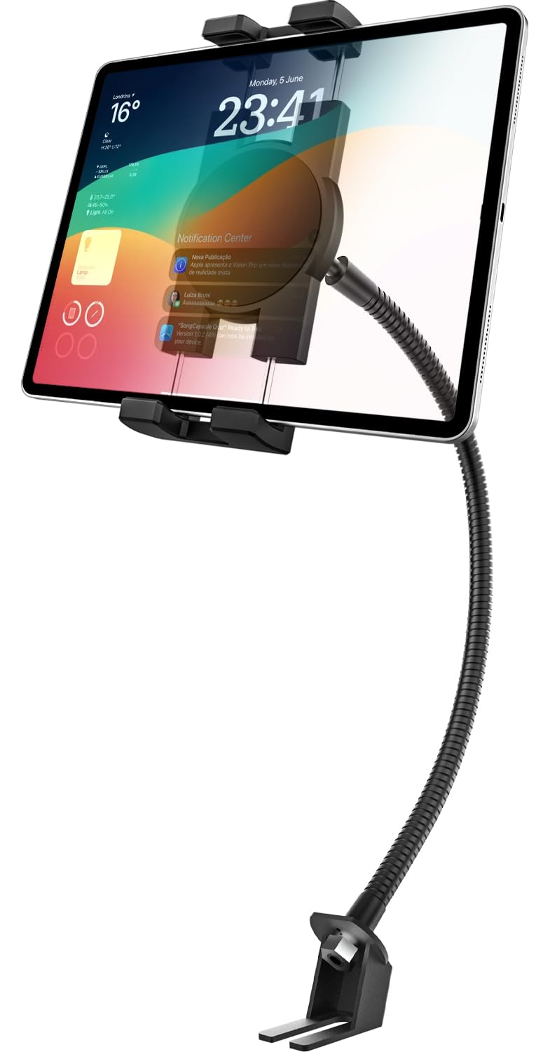 Car Seat Rail Tablet Mount, Heavy Duty Truck Floor Seat Bolt Tablet Holder with Gooseneck Arm for iPad Pro 12.9 11 Air Mini, iPhone, Galaxy Tabs, Z Fold, Fire, More 4-13" Cell Phones and Tablets