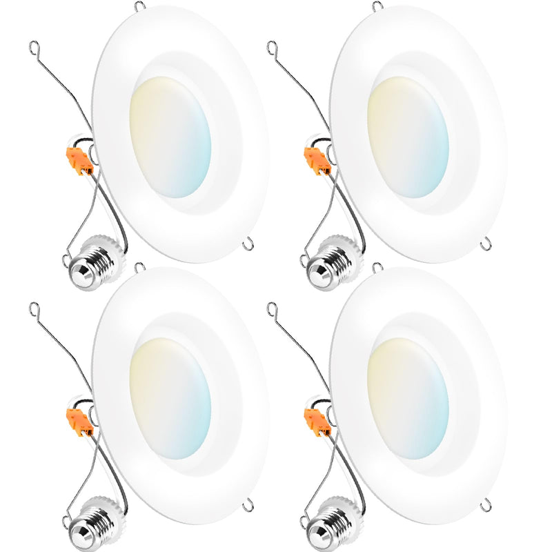 Sunco 4 Pack 5/6 Inch Smooth LED Retrofit Downlight, 965 Lumens, 2700K Soft White, 13W Dimmable, Damp Rated, Bedroom Living Room Bathroom, 120V - UL, FCC, RoHS 5 CCT in One (2700K, 3000K, 3500K, 4000K, 5000K)