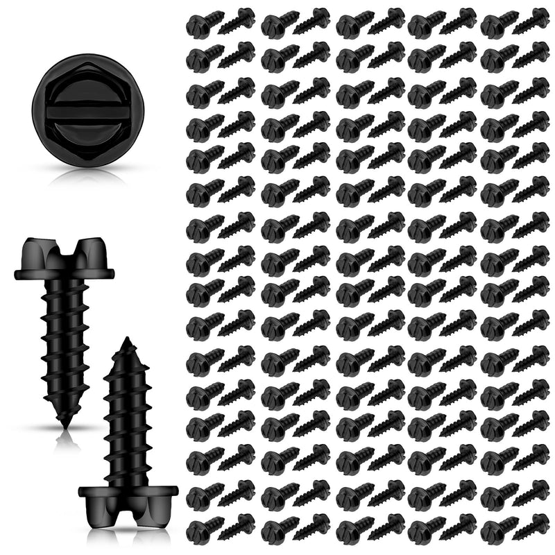 Tandefio 100 Pieces License Plate Screws #14 x 3/4" Slotted Hex Head Carbon Steel License Plate Security Screws for Car Dealers (Black)
