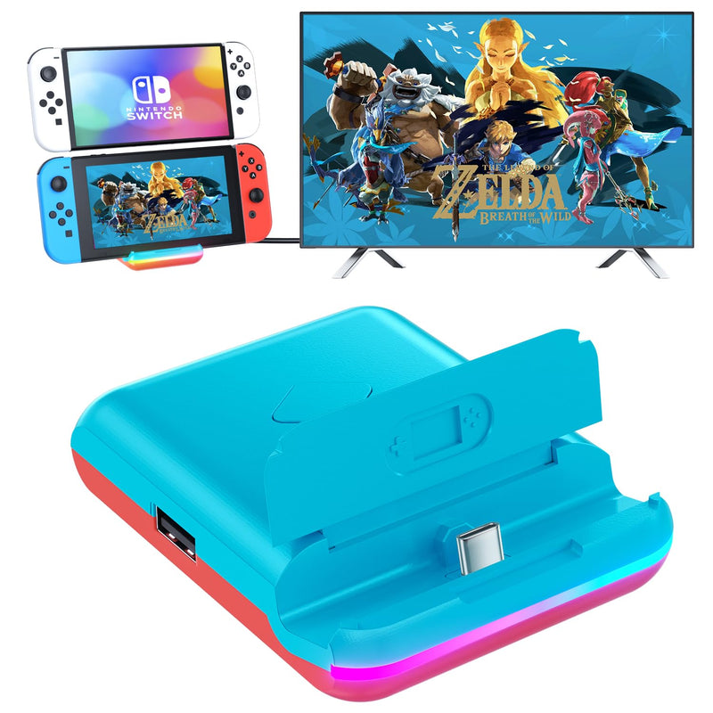 TV Dock Station for Nintendo Switch, Portable TV Docking Station Replacement with 4K HDMI Adapter/USB 3.0/ USB-C Port,Replacement Charging Dock for Nintendo Switch (Blue Not for Switch2) Blue