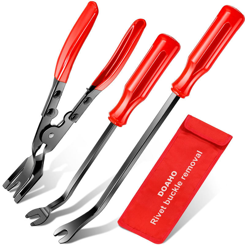 3 Pcs Auto Clip Pliers Set and Fastener Remover,Car Trim Rivet Removal Pry Tool Repair Kit with Storage Bag for Automotive Door Panel,Upholstery Red