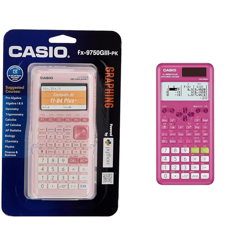Casio fx-9750GIII Pink Graphing Calculator (fx-9750GIII-PK) & fx-300ESPLS2 Pink Scientific Calculator Small Calculator+ Pink Scientific Calculator