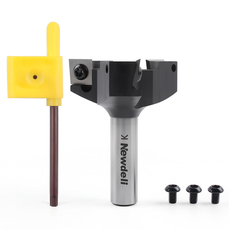 Newdeli CNC Spoilboard Surfacing Router Bit 1/2" Shank 2" Cutting Diameter 3 Wings Insert Carbide Slab Flattening Router Bit Planing Bit Wood Planer Tool 2" Cut Dia- 1/2" Shank- 3 Insert Wings