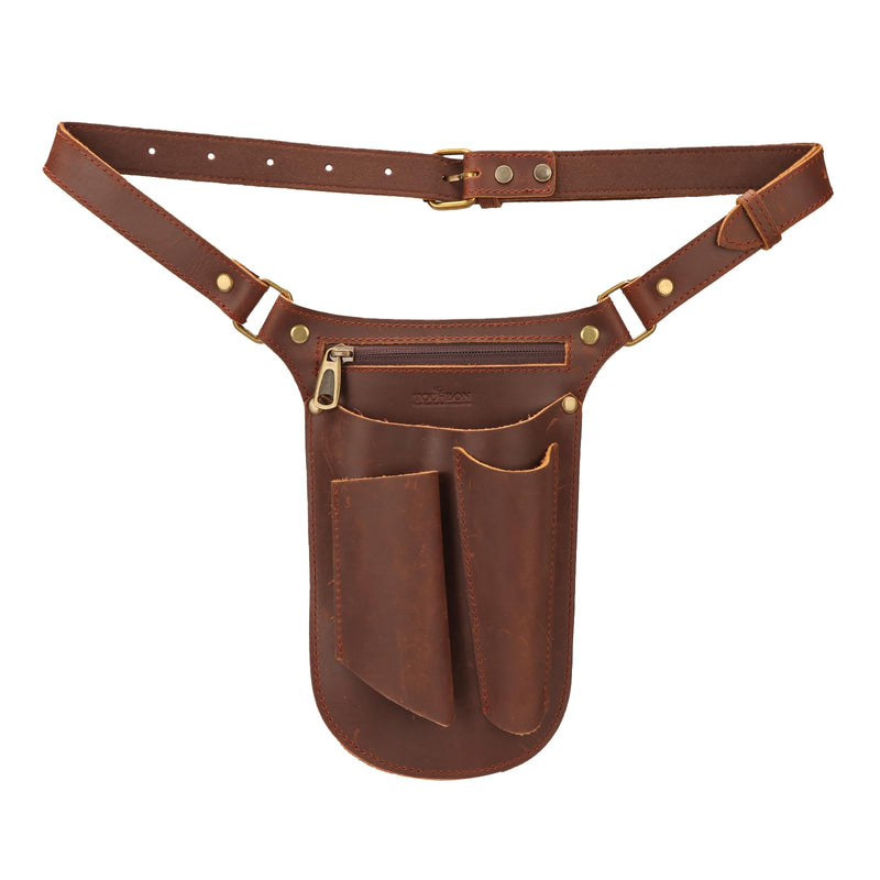 Tourbon Leather Gardening Belt Florist Tool Bag Gardener Holster Waist Pouch Electrician Carpenter Organizer Kit with 4 Pockets Up to 44"", Brown