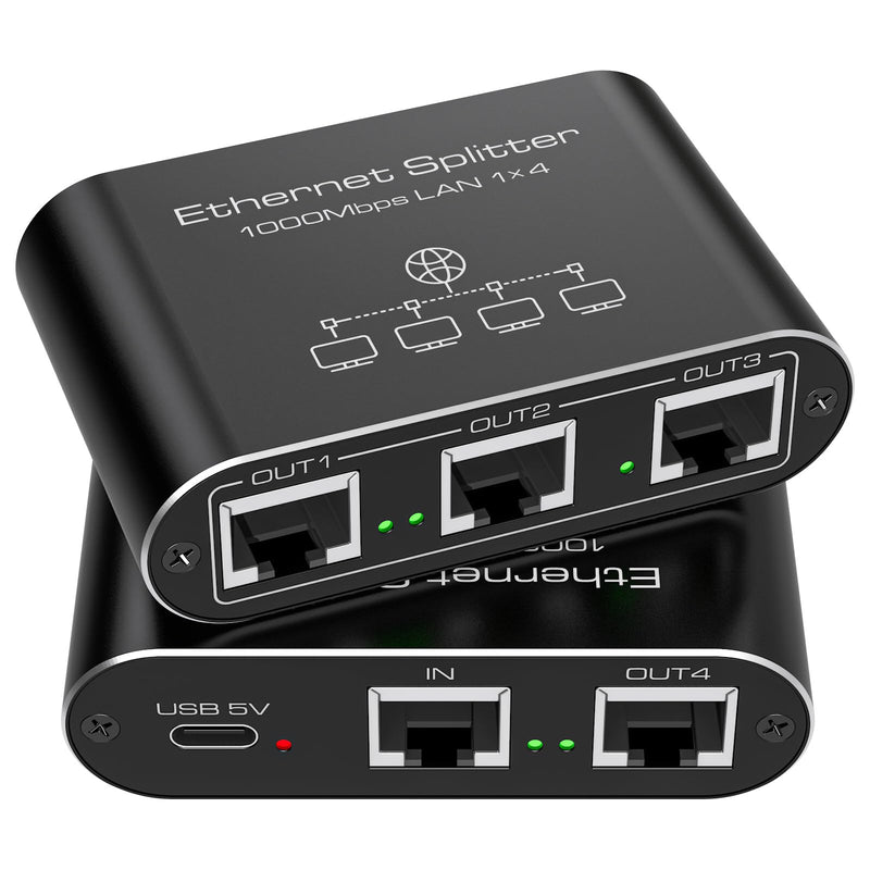 Ethernet Splitter 1 to 4 1000Mbps Internet Splitter Supports Simultaneous Networking of 4 Devices Works with Cat5/5e/6/7/8 Cable Ethernet Splitter 1 to 4