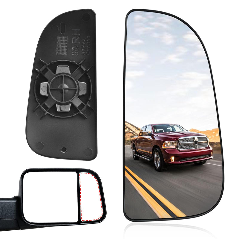 TOP-MAX 68067730AA Ram Passenger Right Side Lower Mirror Glass Replacement for 2010-2020 Dodge Ram 1500-5500 Towing Model, Convex With Bracket Passenger Side Lower Mirror Glass
