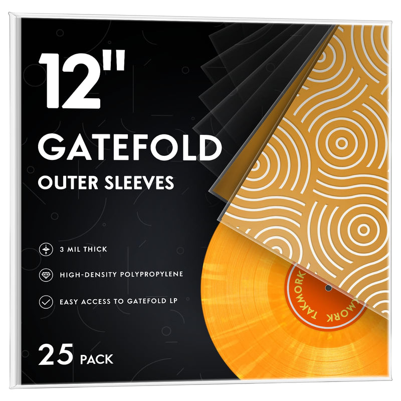 Gatefold Record Sleeves for 12-Inch Vinyl Albums: Clear Plastic Outer Sleeves with 3 Mil Thickness for LPs Protection, 25pcs 25 pcs