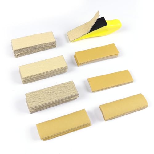 Micro Detail Sander Hand Sanding Block Kit 100 PCS 3.5”x 1”Mini Sandpaper Assortment 80 120 180 240 320 400 600 Grit for DIY Crafts Wood Finishing with Hand Sander Tool Small Sanders for Tight Spaces