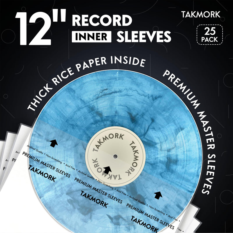 Vinyl Record Inner Sleeves: 12" Anti-Static Rice Paper LP Sleeves Album Record Acid-Free Clear Protective Sleeves for Vinyls Storage, 25pcs 25