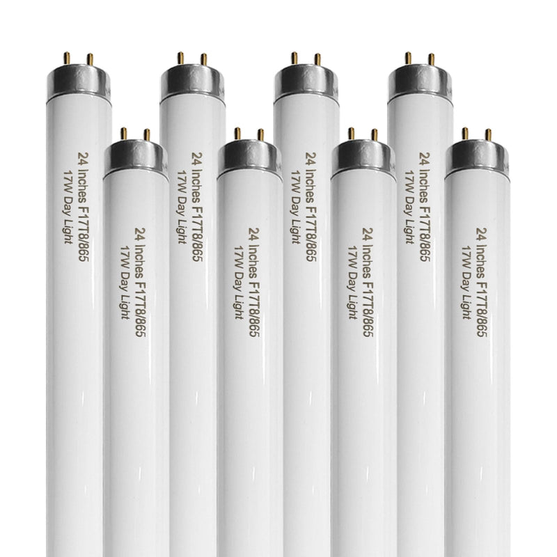 Konideke 24 Inch F17T8/865 Fluorescent Bulb Daylight 6500K, 17 Watt T8 Light Bulb, 2 Foot Fluorescent Light Bulb, 1460 lumens, G13 Medium Bi-Pin Cap 8 Pack