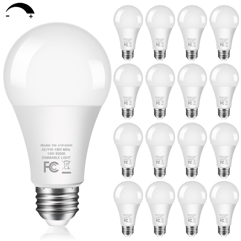 100Watt Equivalent LED Light Bulbs 5000K Daylight, Dimmable A19 LED Light Bulbs 14W 1500LM Bright LED Bulbs with E26 Standard Medium Base for Home Kitchen Bedroom Office Indoor, No Flicker, 16 Packs 5000k Daylight White