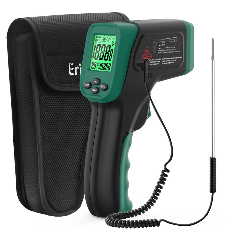 ERICKHILL Infrared Thermometer Gun, Dual Mode IR Laser Thermometer with -50°C~800°C and Meat Probe (-50°C~300°C), Non-Contact Digital Thermometer for Cooking, BBQ, and Industrial Use IR Thermometer & Probe