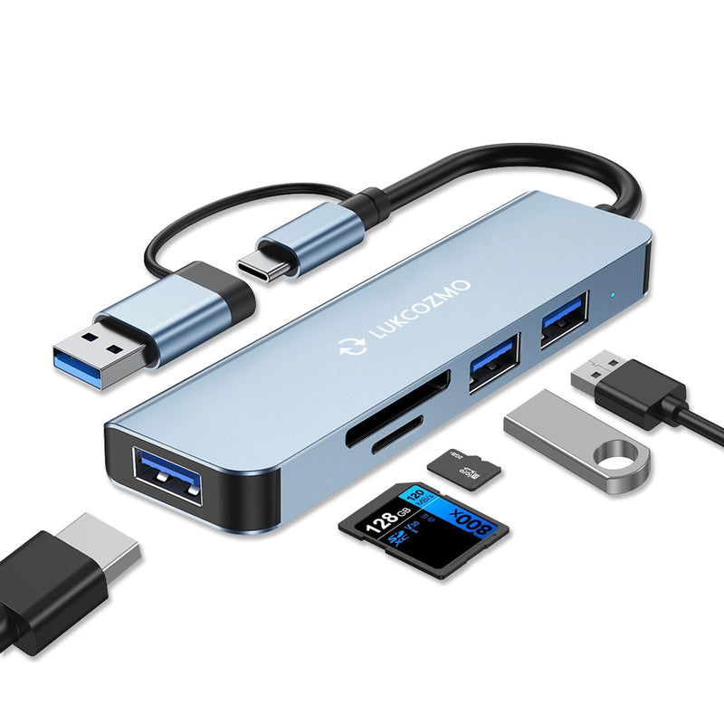 USB Hub 5 Ports, Multiple USB Hub 3.0 & TF/SD Card Reader, USB Splitter 5 in 1 USB Extender Compatible with MacBook/Pad Pro/Dell/HP Laptop/Phones…