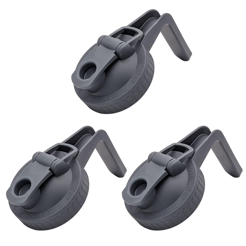 Charcoal Gray Pour & Store Pitcher Lid with Handle for Mason Jars (3 Pack, Wide Mouth)