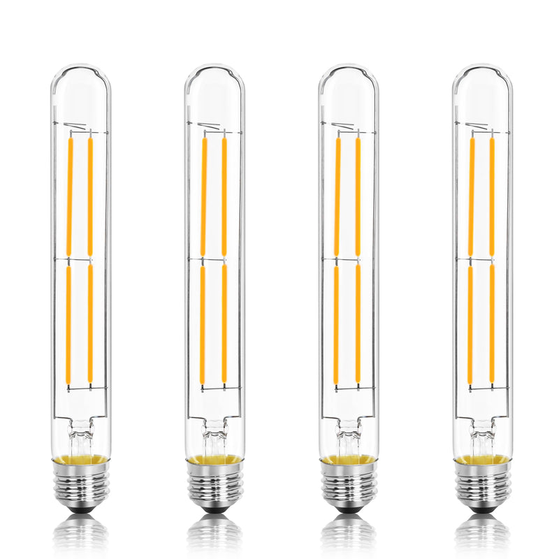 8.9IN LED Light Bulbs E26 Base, 6W 800LM 2700K Soft White T10 T9 Vintage Edison Bulbs Dimmable, AC 120V Equal 80 Watt Clear Glass Long Tubular Filament Bulb, ETL Certified - 4Pack 9 Inch 6W (4 Count)