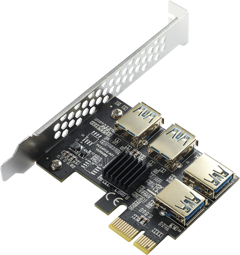 PCI-E 1 to 4 PCI-Express 16X Slots Riser Card,PCI-E 1X to External 4 PCI-E USB 3.0 Adapter Multiplier Card for Bitcoin Mining